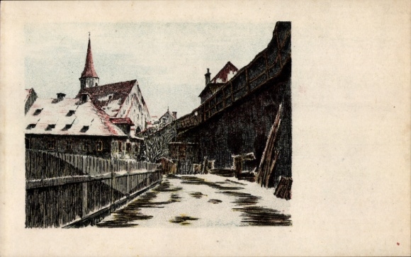 Ak Eger Erlau Ungarn, Farbige Federzeichnung, Franziskanerhof,  B. Lark