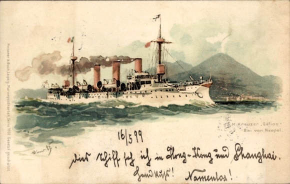 Künstler Litho Bohrdt, Hans, Napoli Neapel Campania, Deutsches Kriegsschiff, SMS Gefion, Kreuzer