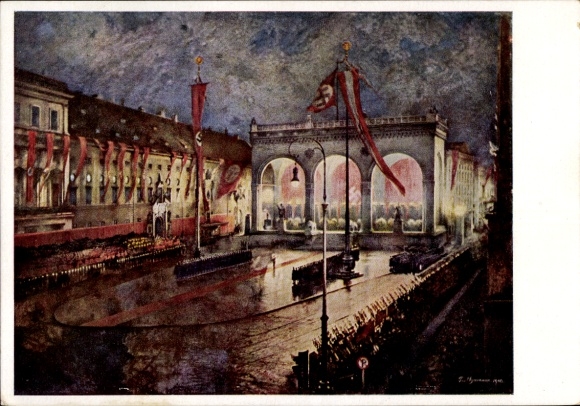Künstler Ak Herrmann, Paul, München Bayern, Feier des 9. November an der Feldherrnhalle, HDK 158