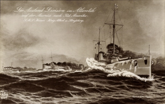 Ak Deutsche Kriegsschiffe, Die Auslanddivision im Atlantik, Nach Südamerika, SMS Kaiser,König Albert
