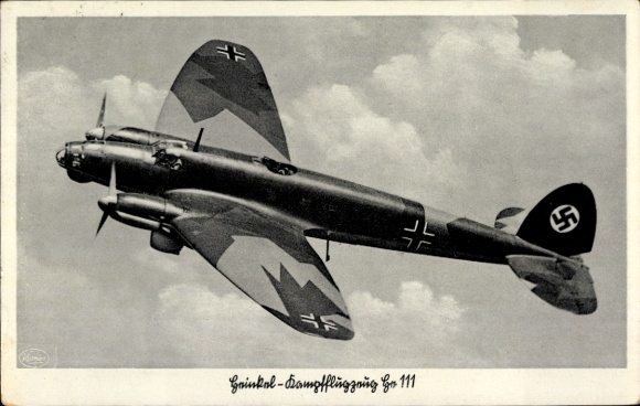 Ak Deutsches Kampfflugzeug, Heinkel He 111, Luftwaffe, Tarnfarben