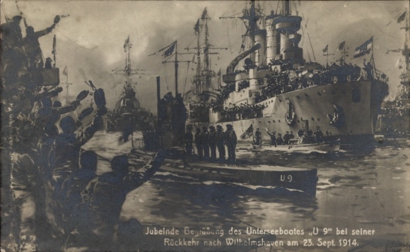 Ak Jubelnde Begrüßung des Unterseebootes U9 bei Rückkehr nach Wilhelmshaven, 1914