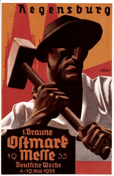 Künstler Ak Max Bierschachter?, Regensburg, 1. Braune Ostmark-Messe 1935, Deutsche Woche