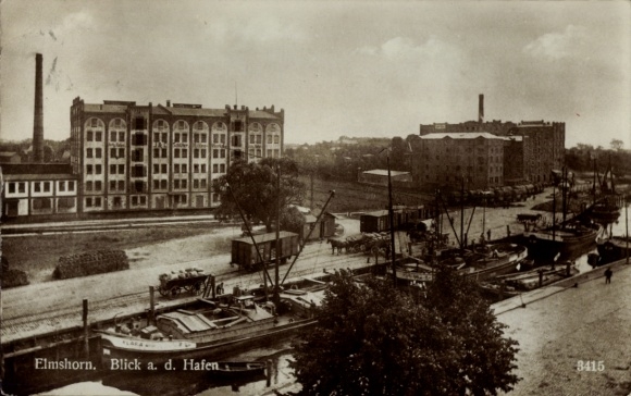 Ak Elmshorn in Holstein,  Hafenansicht, Schiffe, Industriegebäude