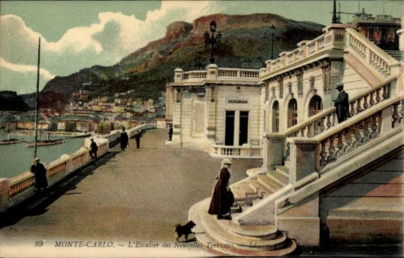 Ak Monte Carlo Monaco, L'Escalier des Nouvelles Terrasse