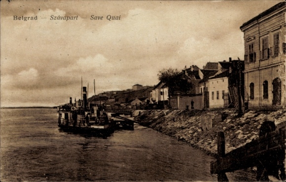 Ak Belgrad Beograd Serbien, Szavapart, Donaudampfer an der Anlegestelle