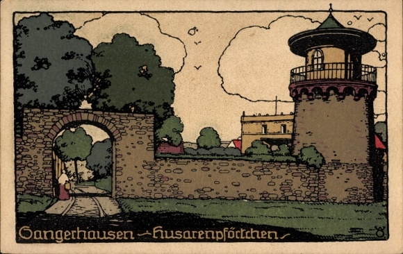 Steindruck Ak Sangerhausen am Harz, Husarenpförtchen
