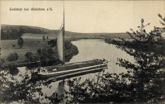 Ak Alsleben an der Saale, Lastkahn auf der Saale