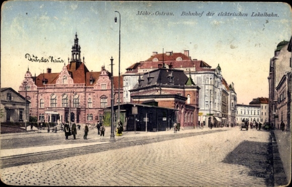 Ak Moravská Ostrava Mährisch Ostrau Region Mährisch Schlesien, Bahnhof der elektrischen Lokalbahn