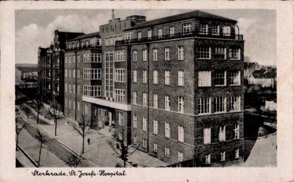 Ak Sterkrade Oberhausen am Rhein, St. Josefs-Hospital,  schwarz-weiß, Gebäude, Straßenansicht