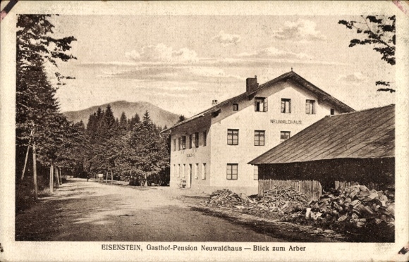 Ak Bayerisch Eisenstein im Bayrischen Wald Niederbayern, Gasthof Neuwaldhaus, Arber