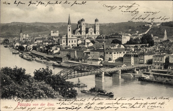 Ak Passau in Niederbayern,  Fluss, Brücke, Stadtansicht,  Gebäude