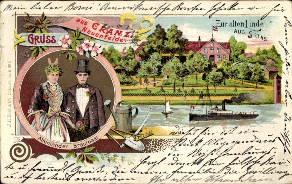 Litho Hamburg Harburg Cranz Neuenfelde, Zur alten Linde, Inh. Aug. Sietas, Altenländer Brautpaar