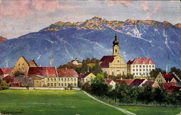 Künstler Ak Bernhard, Murnau am Staffelsee in Oberbayern, Ortschaft, Kirche