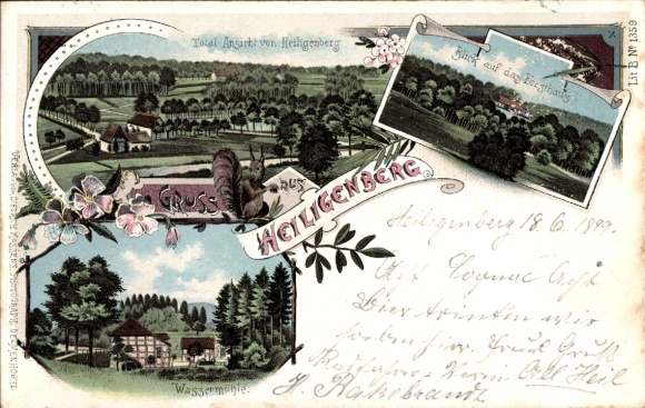 Litho Heiligenberg Bruchhausen Vilsen Niedersachsen, Forsthaus, Wassermühle, Landschaft