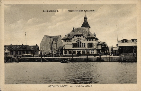 Ak Geestemünde Bremerhaven, Seemannsheim, Fischereihafen-Restaurant,  Hafenansicht